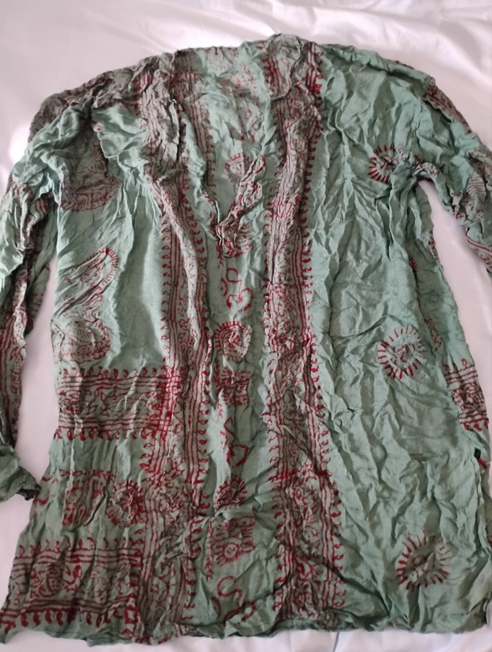 Light Green and Red Block Print Cotton Throw - Home Bedding